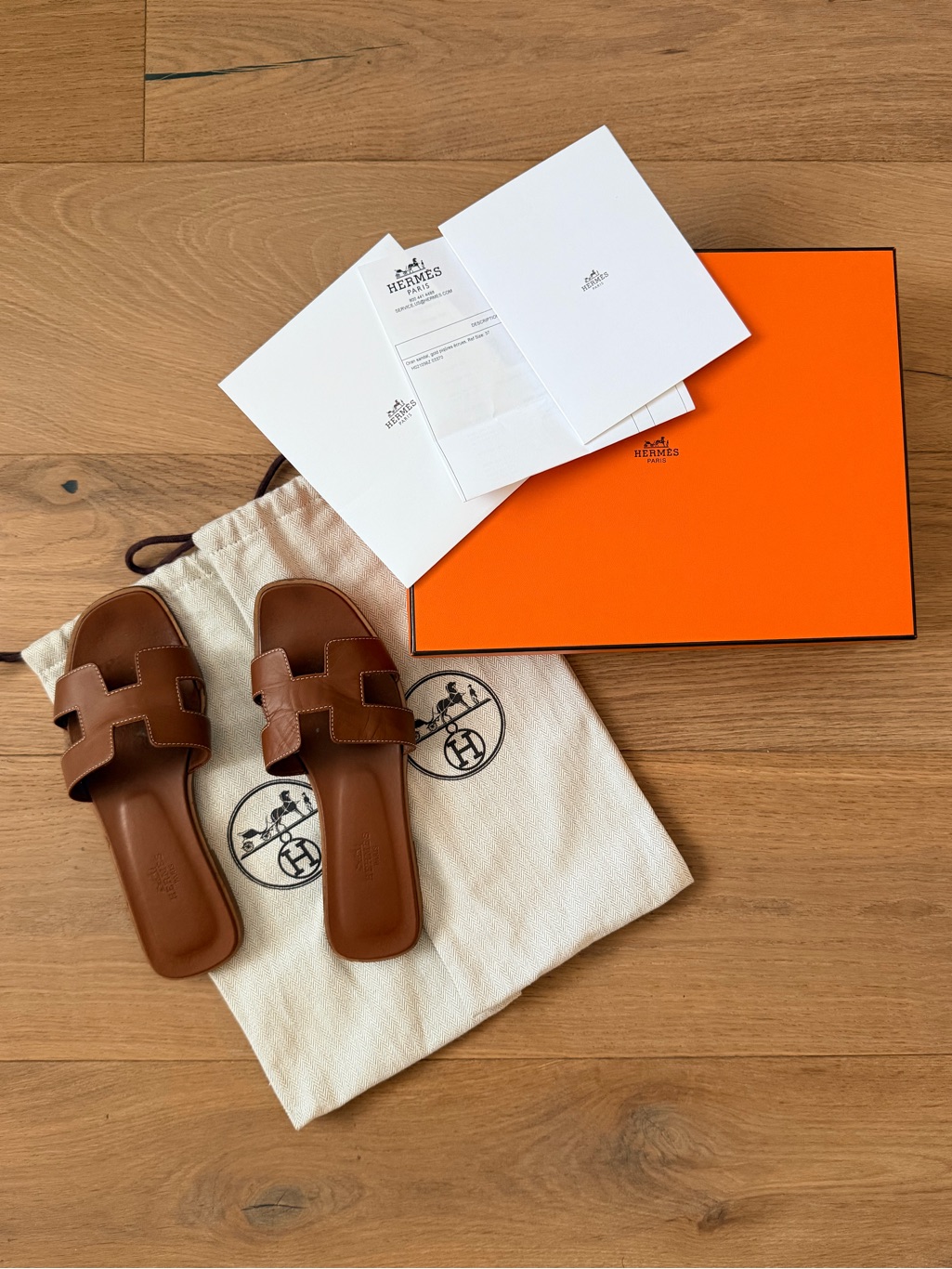 Hermes Oran Gold Sandals, Size 37
